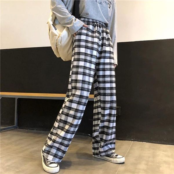 black and white plaid loose womens capri high waist was thin ankle length wide leg korean kawaii elastic, Black;white 
black and white plaid loose womens capri high waist was thin ankle length wide leg korean kawaii elastic, Black;white