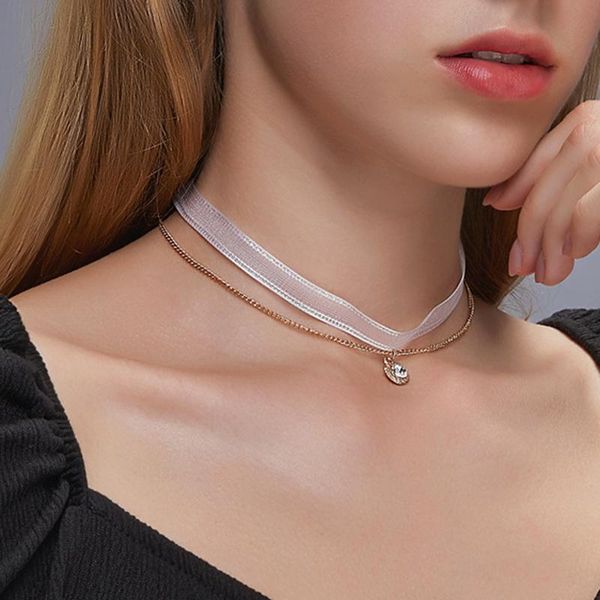 korean-style choker necklace for women boho double-layer mesh ribbon chain inlaid zircon wholesale collares pendant necklaces, Silver
korean-style choker necklace for women boho double-layer mesh ribbon chain inlaid zircon wholesale collares pendant necklaces, Silver