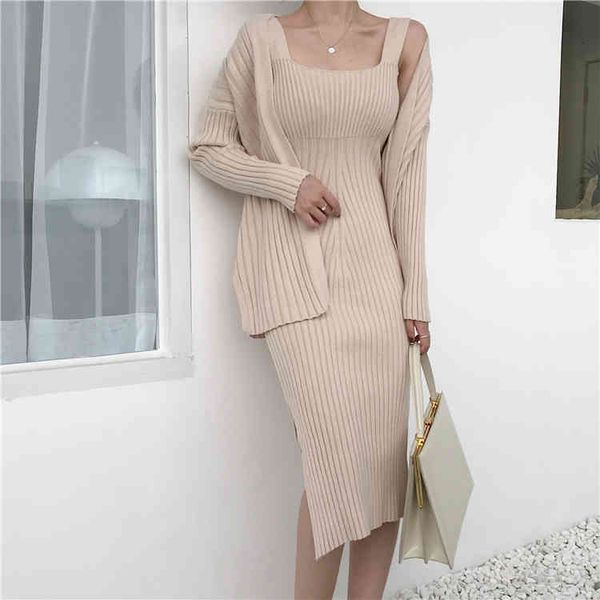 two piece dress autumn winter women cardigan suspenders vest sweater suit solid long sleeve knitted sets g8j0, White
two piece dress autumn winter women cardigan suspenders vest sweater suit solid long sleeve knitted sets g8j0, White