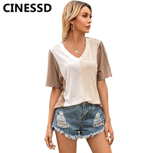 women's t-shirt cinessd 2021 summer women tee shirts v neck patchwork hit color short sleeves loose casual black lady pullover tunic t, White
women's t-shirt cinessd 2021 summer women tee shirts v neck patchwork hit color short sleeves loose casual black lady pullover tunic t, White