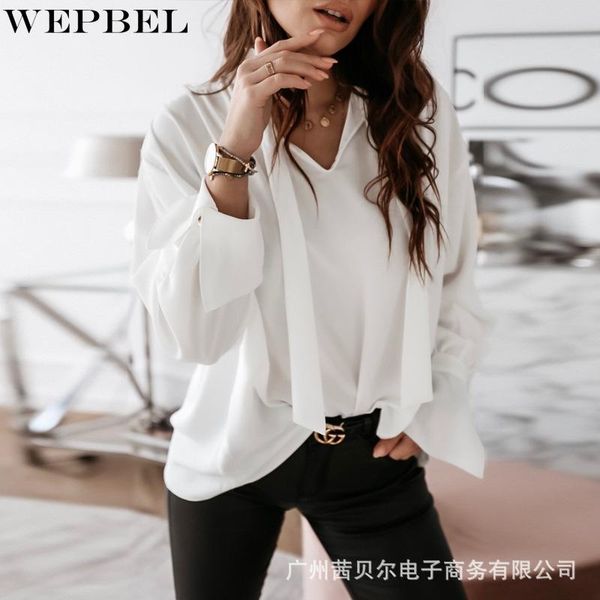 women's blouses & shirts wepbel shirt casual loose long sleeve summer fashion v-neck solid color lace up top, White
women's blouses & shirts wepbel shirt casual loose long sleeve summer fashion v-neck solid color lace up top, White