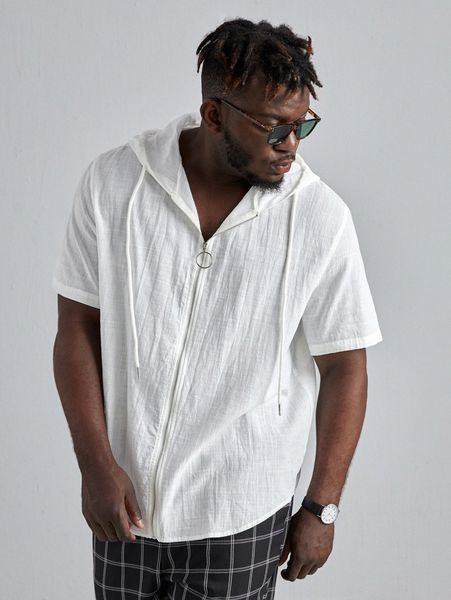 extended sizes men drawstring hooded shirt r6rx#, White;black
extended sizes men drawstring hooded shirt r6rx#, White;black