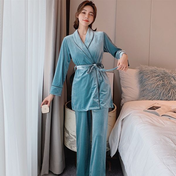 velvet pajamas set women pyjama long sleeve shirt pants homewear gold velour belt sleepwear 2piece/set, Black;red
velvet pajamas set women pyjama long sleeve shirt pants homewear gold velour belt sleepwear 2piece/set, Black;red