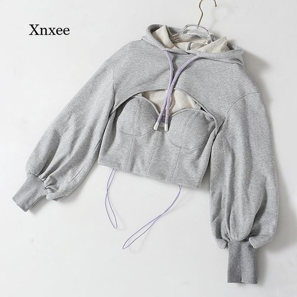 women's hoodies & sweatshirts hooded collar coat hollow out gray sweatshirt for women long sleeve fake two casual short female fashion, Black
women's hoodies & sweatshirts hooded collar coat hollow out gray sweatshirt for women long sleeve fake two casual short female fashion, Black