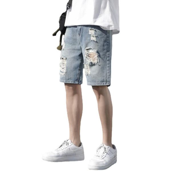 men's shorts summer ripped jean casual quarter pants korean edition loose straight leg, White;black
men's shorts summer ripped jean casual quarter pants korean edition loose straight leg, White;black
