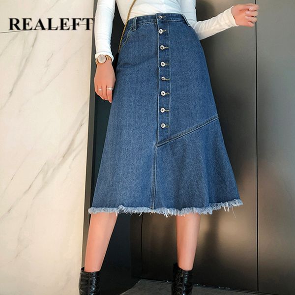 long denim skirts elegant size s-4xl raw edge high waist button decoration summer a-line female 210428, Black
long denim skirts elegant size s-4xl raw edge high waist button decoration summer a-line female 210428, Black