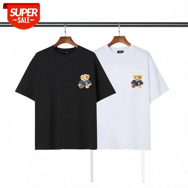 chest embroidered bear round neck pullover for men and women with short sleeves #rn9q, White;black
chest embroidered bear round neck pullover for men and women with short sleeves #rn9q, White;black