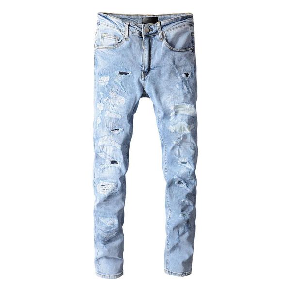men's jeans 2021 male fashion brand high street ripped feet knee folds light blue slim stretch patch beggar denim pnats 680
men's jeans 2021 male fashion brand high street ripped feet knee folds light blue slim stretch patch beggar denim pnats 680