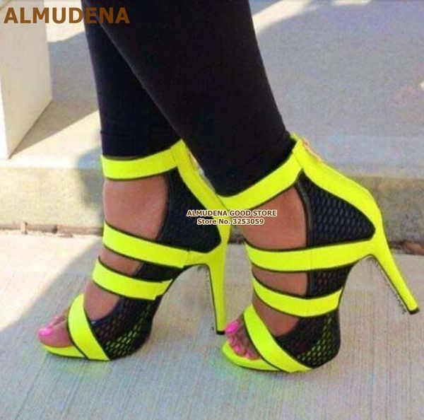 neon yellow strappy high heel sandals black net patchwork dress shoes hollow out summer gladiator pumps banquet
neon yellow strappy high heel sandals black net patchwork dress shoes hollow out summer gladiator pumps banquet