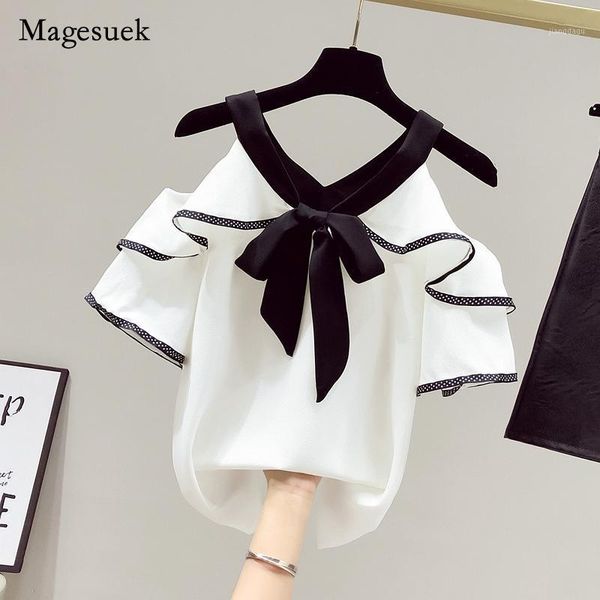 women's blouses & shirts women summer korean sweet blusas off shoulder chiffon blouse short sleeve v-neck straps shirt bow 14848, White
women's blouses & shirts women summer korean sweet blusas off shoulder chiffon blouse short sleeve v-neck straps shirt bow 14848, White