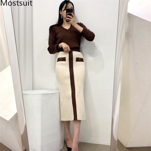 korean color-blocked knitted two piece skirt sets women spring autumn v-neck + high waist pencil fashion ladies suits 210518, White
korean color-blocked knitted two piece skirt sets women spring autumn v-neck + high waist pencil fashion ladies suits 210518, White