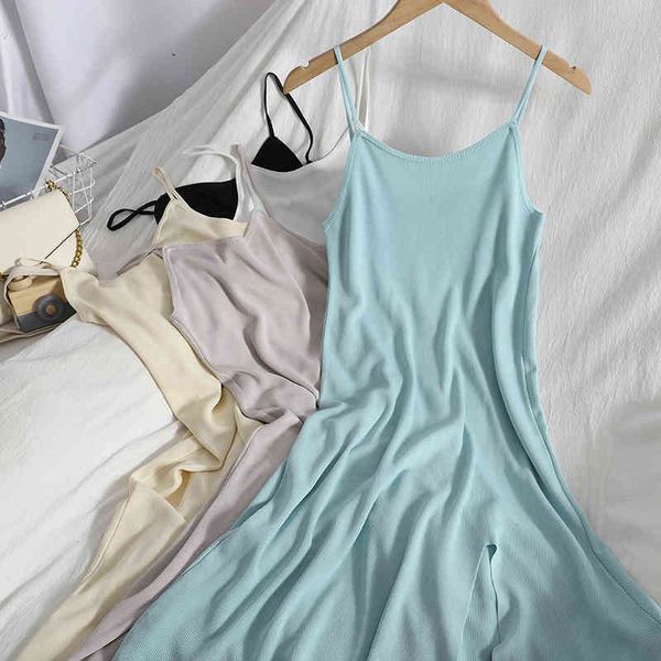 korean comfortable knitted dress for womens a-line solid bottom long summer casual split wild a-line suspender 210420, Black;gray
korean comfortable knitted dress for womens a-line solid bottom long summer casual split wild a-line suspender 210420, Black;gray