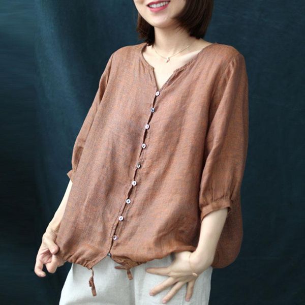 johnature loose leisure solid color v-neck single breasted drawstring shirt 2021 summer cotton linen comfortable women women's blouses, White
johnature loose leisure solid color v-neck single breasted drawstring shirt 2021 summer cotton linen comfortable women women's blouses, White