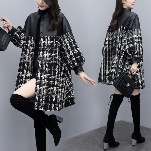 women's wool & blends superaen clothing autumn winter 2021 loose cloak splicing plaid coat korean women long trench, Black
women's wool & blends superaen clothing autumn winter 2021 loose cloak splicing plaid coat korean women long trench, Black