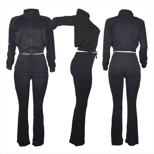 ladies fashionable two piece clothing set stand collar zipper long sleeve with bell-bottoms solid outfit for autumn, White
ladies fashionable two piece clothing set stand collar zipper long sleeve with bell-bottoms solid outfit for autumn, White