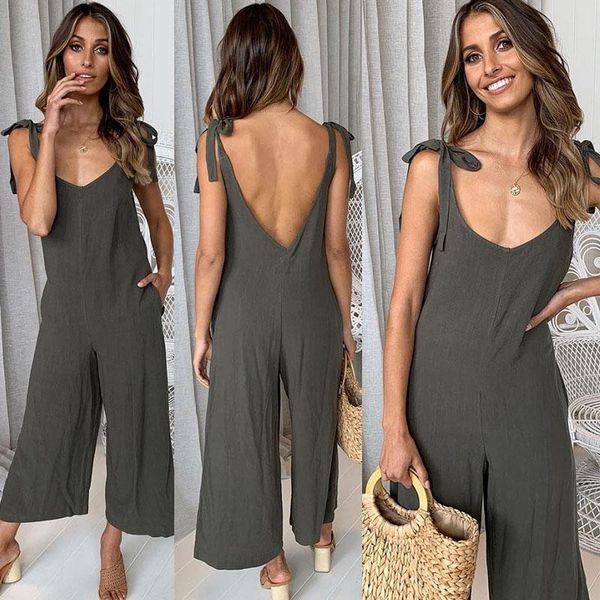 women's jumpsuits & rompers solid sling jumpsuit women casual full length summer shoulder backless playsuit female tie up loose, Black;white
women's jumpsuits & rompers solid sling jumpsuit women casual full length summer shoulder backless playsuit female tie up loose, Black;white