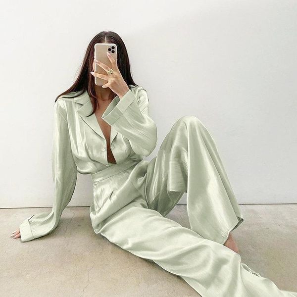 women's two piece pants satin vintage sets women 2021 autumn green v neck long sleeve and high waist elegant loose 2 set lady, White
women's two piece pants satin vintage sets women 2021 autumn green v neck long sleeve and high waist elegant loose 2 set lady, White