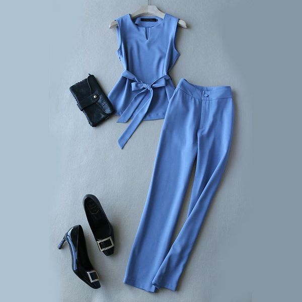 women's two piece pants summer chic sleeveless sashes tied waist suit vest + high pencil trousers workwear set, White
women's two piece pants summer chic sleeveless sashes tied waist suit vest + high pencil trousers workwear set, White