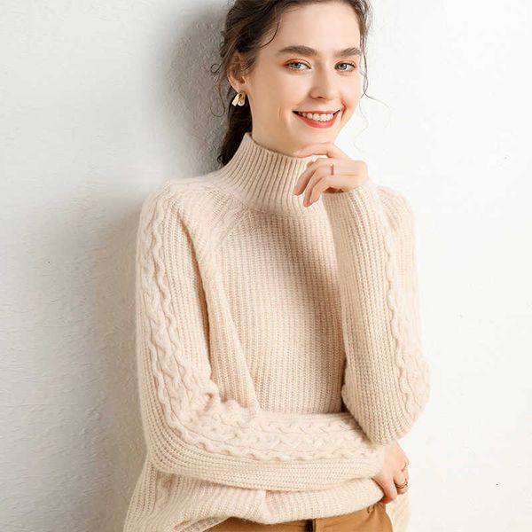 women's two piece pants autumn and winter women's cashmere sweater thickened base 3lrx, White
