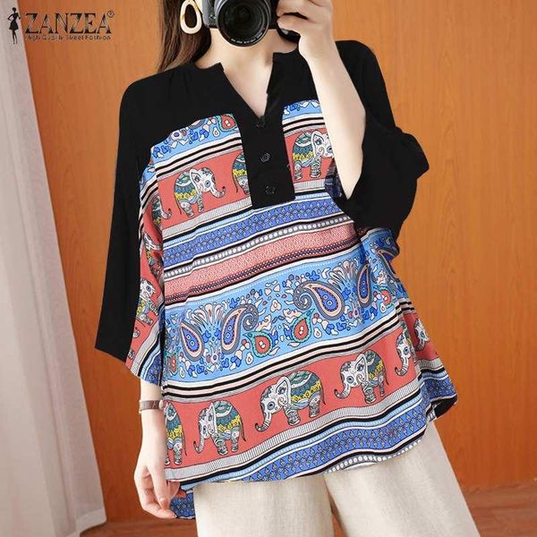 women's blouses & shirts zanzea 2021 vintage casual printed stiching 3/4 sleeve blusas female v neck tunic oversized chemise, White
women's blouses & shirts zanzea 2021 vintage casual printed stiching 3/4 sleeve blusas female v neck tunic oversized chemise, White