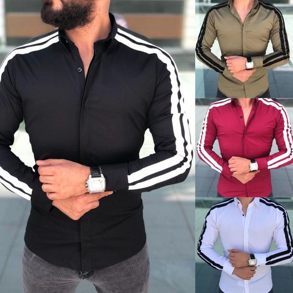 men's slim fit shirts long sleeve masculina business casual stripe turn down neck formal social high quality, White;black
men's slim fit shirts long sleeve masculina business casual stripe turn down neck formal social high quality, White;black