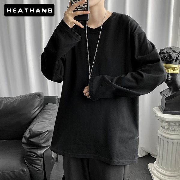 men spring autumn t shirt breasted split long sleeved black loose bottoming korean wild solid color casual men's t-shirts, White;black
men spring autumn t shirt breasted split long sleeved black loose bottoming korean wild solid color casual men's t-shirts, White;black