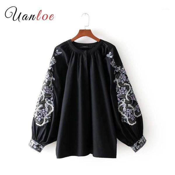 women's blouses & shirts classic black vintage floral embroidery loose shirt oversized long sleeve o neck blouse retro ladies casual w, White
women's blouses & shirts classic black vintage floral embroidery loose shirt oversized long sleeve o neck blouse retro ladies casual w, White