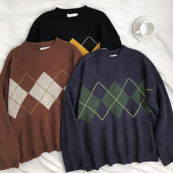 knitted women argyle oversize korean sweaters pullovers ladies winter loose female casual jumper sueter mujer, White;black
knitted women argyle oversize korean sweaters pullovers ladies winter loose female casual jumper sueter mujer, White;black