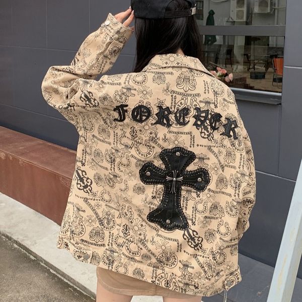 jacket khaki coat 2021 creative cross embroidered men's and women's full print loose fashion, Black;brown
jacket khaki coat 2021 creative cross embroidered men's and women's full print loose fashion, Black;brown