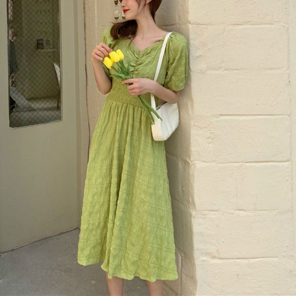 wonder french square collar puff sleeve summer dress women a- line elegant vintage retro 210510, Black;gray 
wonder french square collar puff sleeve summer dress women a- line elegant vintage retro 210510, Black;gray