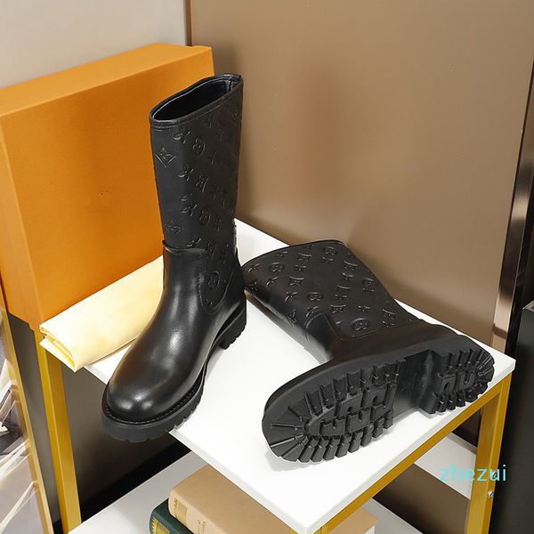 boots designer ladies fashion autumn and winter boots women's mid-tube embossed women, Black