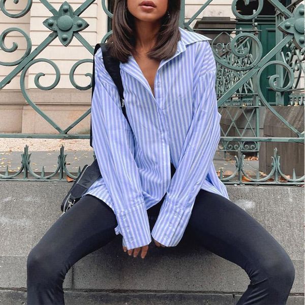 women's blouses & shirts mosimolly 2021 trendy blue striped shirt women button down oversize female, White
women's blouses & shirts mosimolly 2021 trendy blue striped shirt women button down oversize female, White