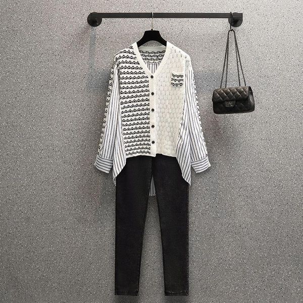 women's two piece pants black set women striped splicing long sleeve and sets casual knitting korean ladies suits 2021, White
women's two piece pants black set women striped splicing long sleeve and sets casual knitting korean ladies suits 2021, White