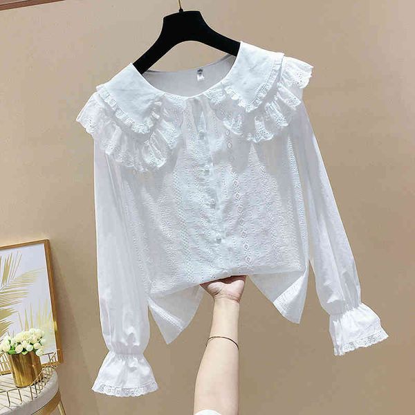 solid sweet peter pan collar flare sleeve blouse women single breasted full shirt 210421, White
solid sweet peter pan collar flare sleeve blouse women single breasted full shirt 210421, White