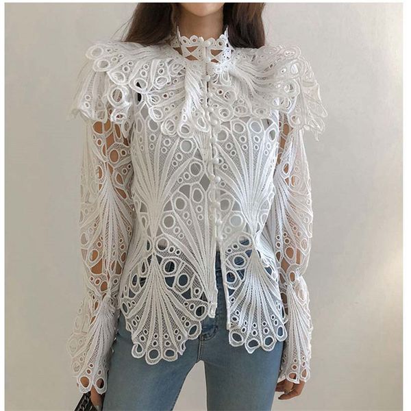 dress vintage style stylish hollow out chic stand all-match gentle ruffles flare sleeves basic shirts, White
dress vintage style stylish hollow out chic stand all-match gentle ruffles flare sleeves basic shirts, White