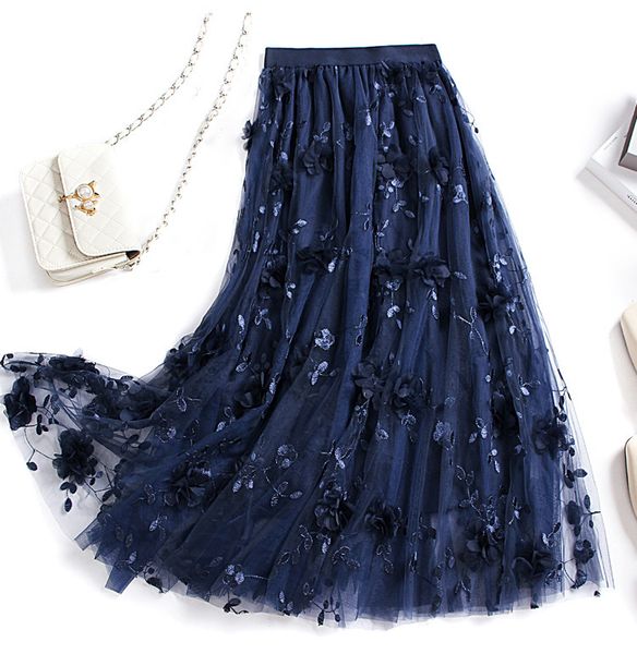 korean skirts 2021 luxury woman style fashion elastic waist appliques embroidery floral mesh long gauze ball gown, Black
korean skirts 2021 luxury woman style fashion elastic waist appliques embroidery floral mesh long gauze ball gown, Black