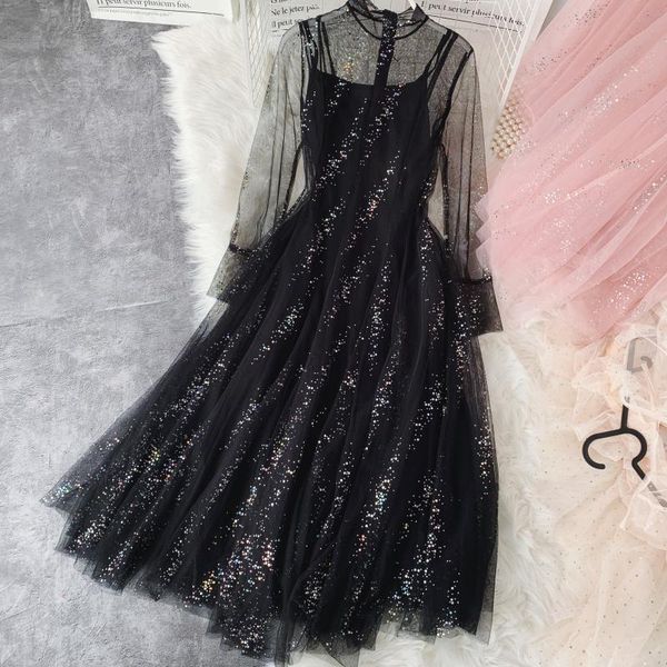casual dresses 2021 women spring long sleeve pleated mesh gauze tulle ruffles dress elastic bling sequined rhinestone pullover party midi, Black;gray
casual dresses 2021 women spring long sleeve pleated mesh gauze tulle ruffles dress elastic bling sequined rhinestone pullover party midi, Black;gray