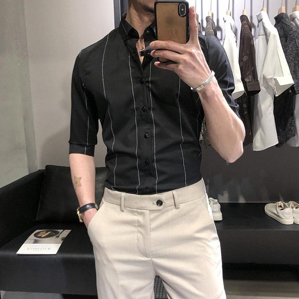 summer striped net red male western style slim-fitting shirt overalls mid-sleeve open-line five-point sleeve men's casual shirts, White;black
summer striped net red male western style slim-fitting shirt overalls mid-sleeve open-line five-point sleeve men's casual shirts, White;black