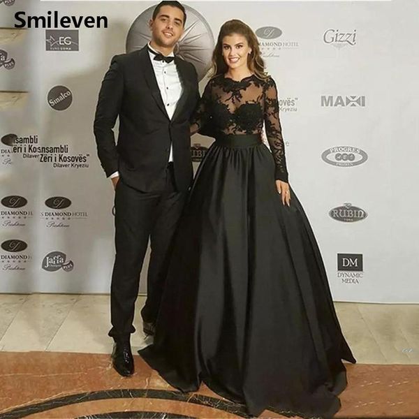 party dresses smileven a line lace dubai evening long sleeve velour saudi muslim gowns, White;black
party dresses smileven a line lace dubai evening long sleeve velour saudi muslim gowns, White;black