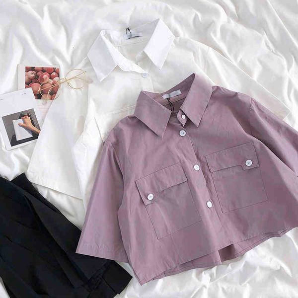harajuku fashion vintage blouse for women korean style loose crop female summer short sleeve white shirt girls cardigan, White;black
harajuku fashion vintage blouse for women korean style loose crop female summer short sleeve white shirt girls cardigan, White;black
