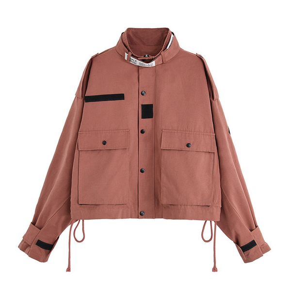 women jacket outwear spring autumn long sleeve button zipper pocket red green drawstring solid c0282 210514, Black;brown
women jacket outwear spring autumn long sleeve button zipper pocket red green drawstring solid c0282 210514, Black;brown