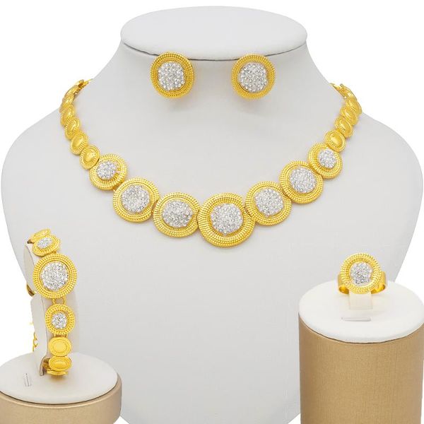 earrings & necklace dubai gold 24k round inlaid crystal jewelry sets for women african bridal wedding ring bracelet jewellery set, Silver
earrings & necklace dubai gold 24k round inlaid crystal jewelry sets for women african bridal wedding ring bracelet jewellery set, Silver