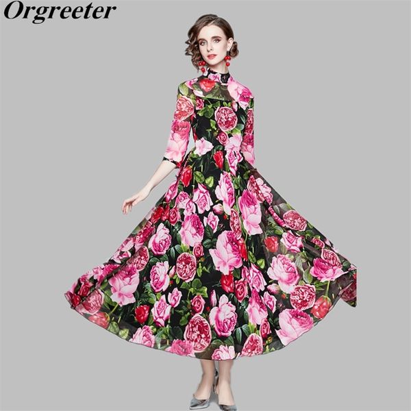 retro three quarter stand collar chiffon dress summer temperament flower print big swing seaside holiday long dresses 210602, Black;gray
retro three quarter stand collar chiffon dress summer temperament flower print big swing seaside holiday long dresses 210602, Black;gray