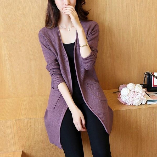 women's sweaters spring autumn fashion 7 color mid long knitted sweater women cardigan jumpers ladies loose casual big pocket knitting, White;black
women's sweaters spring autumn fashion 7 color mid long knitted sweater women cardigan jumpers ladies loose casual big pocket knitting, White;black