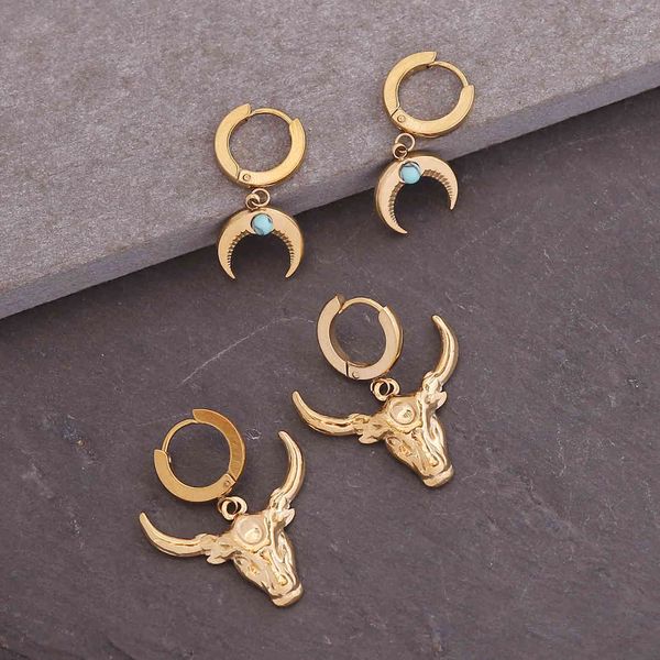 factory wholesale new bohemian style bull head moon fashion personality punk earrings titanium steel earrings e359 party gift
factory wholesale new bohemian style bull head moon fashion personality punk earrings titanium steel earrings e359 party gift