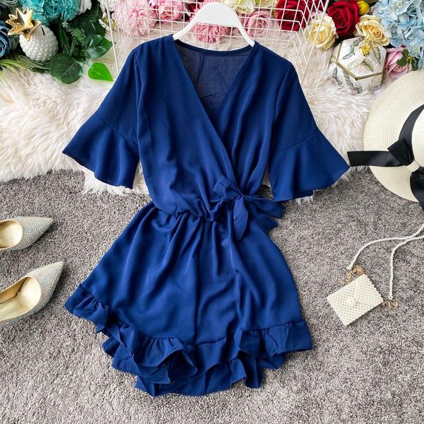 women's jumpsuits & rompers holiday v-neck jumpsuit 2021 spring korea lotus leaf lace up chiffon women casual slim romper, Black;white
women's jumpsuits & rompers holiday v-neck jumpsuit 2021 spring korea lotus leaf lace up chiffon women casual slim romper, Black;white