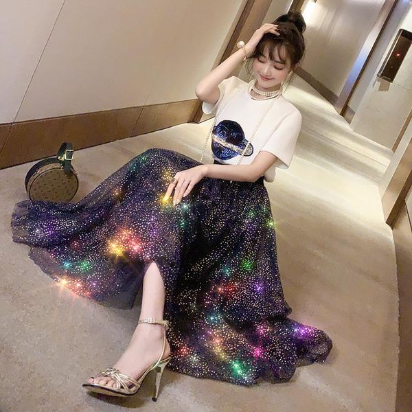 two piece dress 2021 summer 2 set women preppy style planet saturn sequined t-shirt + overlay sequins mesh midi skirts runway skirt suit, White
two piece dress 2021 summer 2 set women preppy style planet saturn sequined t-shirt + overlay sequins mesh midi skirts runway skirt suit, White