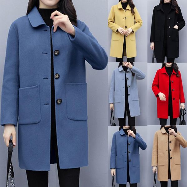 women's wool & blends warm coat womens lapel button long trench jacket ladies overcoat outwear w930, Black
women's wool & blends warm coat womens lapel button long trench jacket ladies overcoat outwear w930, Black