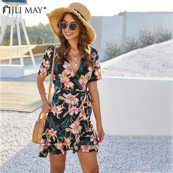 print floral dresses women summer vacation v-neck short sleeve sashes split ruffles sundress hemline irregular dress party, White;black
print floral dresses women summer vacation v-neck short sleeve sashes split ruffles sundress hemline irregular dress party, White;black