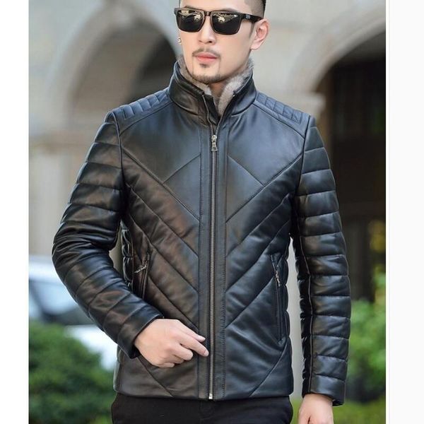 men's leather & faux winter llim-fit genuine jacket stand-up collar sheep down coat plus velvet clothing /m-5xl, Black
men's leather & faux winter llim-fit genuine jacket stand-up collar sheep down coat plus velvet clothing /m-5xl, Black